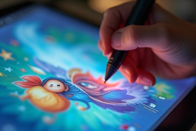 A close-up shot of a work-in-progress illustration on a computer screen.