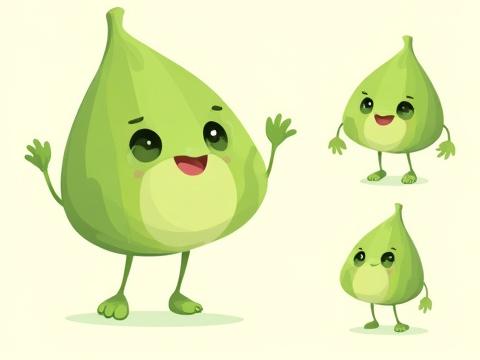 Character sheet for Lily the Leaf, an anthropomorphic plant character for a nature conservation campaign, showing joyful and concerned expressions.