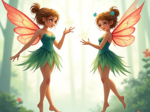 Character sheet for a whimsical witch, showcasing different magical gestures and expressions of delight and surprise.