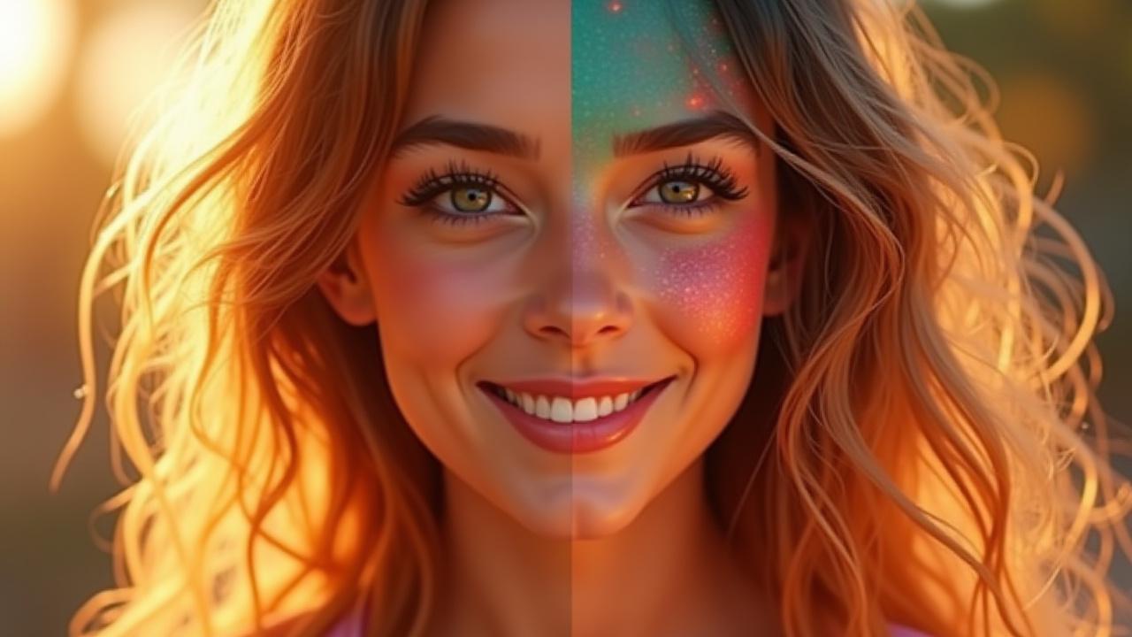 A split image showing a photo of a woman on the left transitioning to a stylized digital portrait of her on the right, highlighting the custom digital art transformation