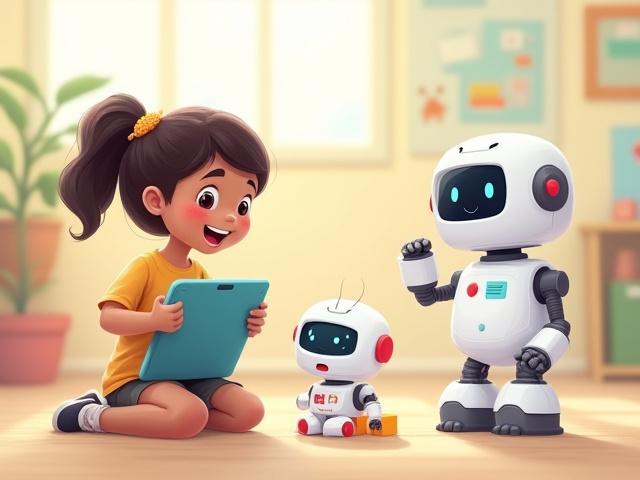 Children interacting with friendly robots in a classroom setting