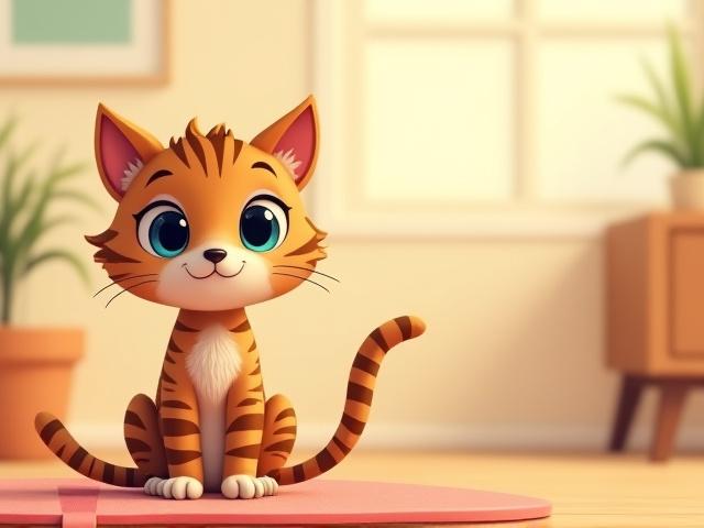 Charming illustration of a curious tabby cat with bright eyes